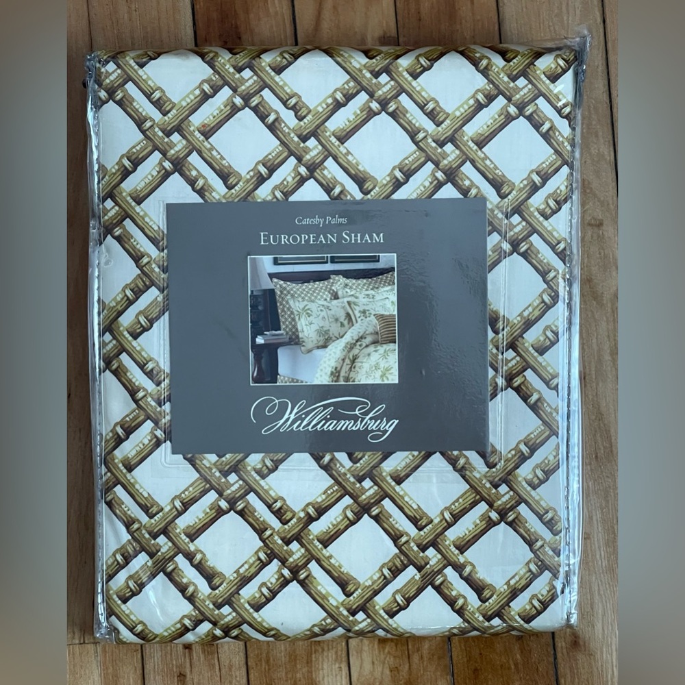 Williamsburg European Sham in Brown and Cream- Catesby Palms- size 26”x26”